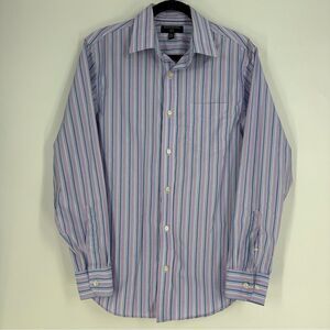 BANANA REPUBLIC Non Iron Slim Fit Blue Pink Striped Long-sleeve Button Down Sz M